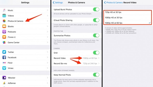 reduce iPhone Camera Resolution from Settings