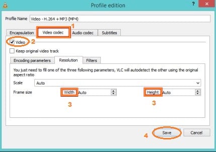 use VLC resize video by changing frame rate, bit rate