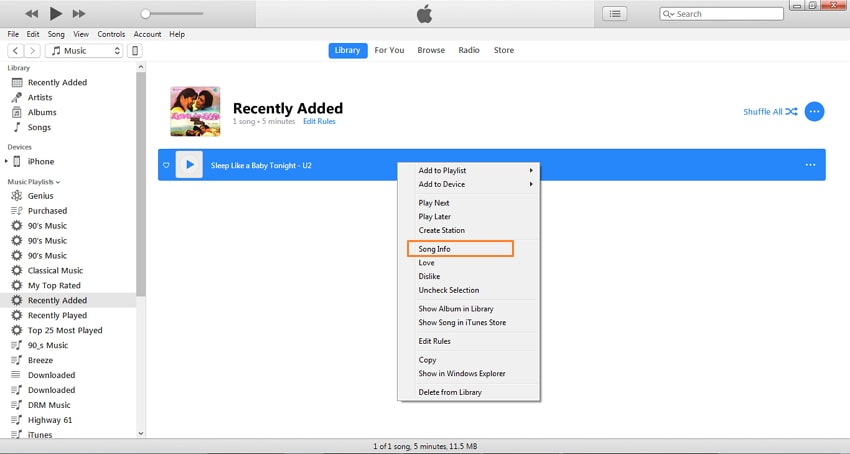 convert mp3 to iphone ringtone with itunes-get mp3 info