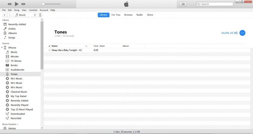 convert mp3 to iphone ringtone with itunes-add to iphone ringtone list