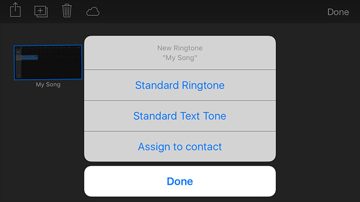 turn mp3 to iphone with garageband-select ringtone options