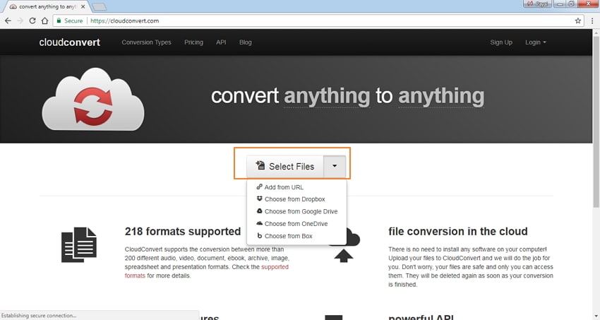 add MP4 files to the online converter