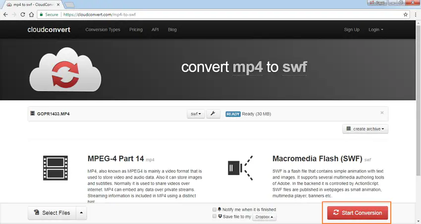 start converting MP4 to SWF online