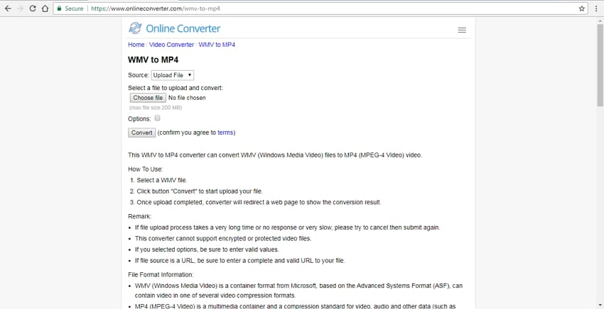бесплатное онлайн-конвертирование wmv в mp4 с помощью Online Converter