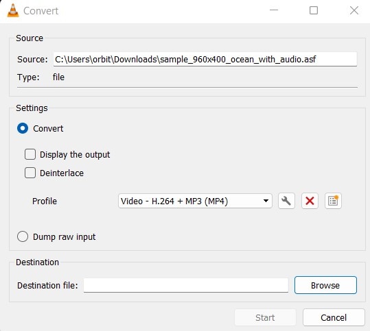 vlc asf to mp4 converter step4