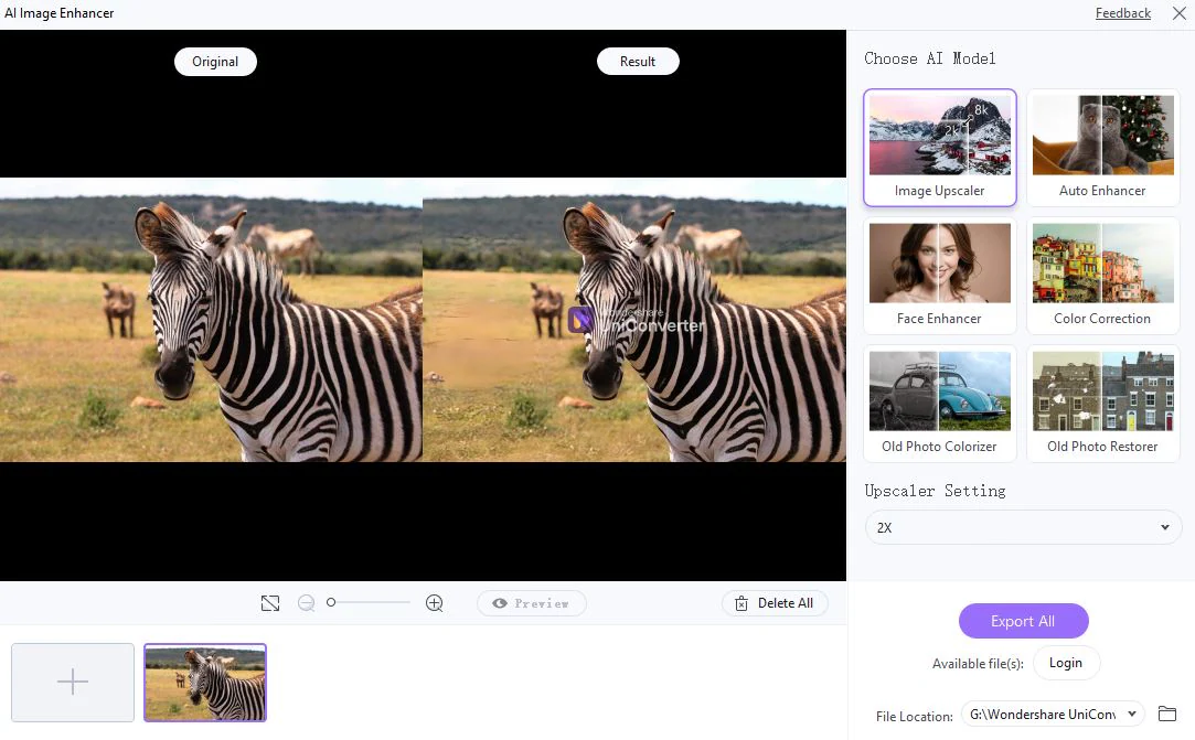 uniconverter image upscaler result