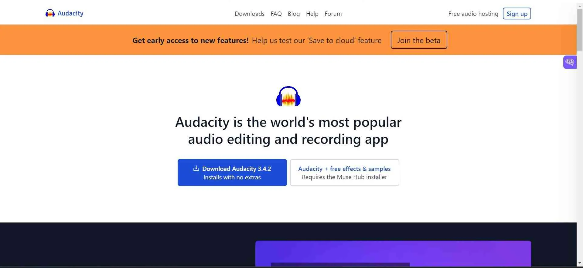 audacity page screenshot