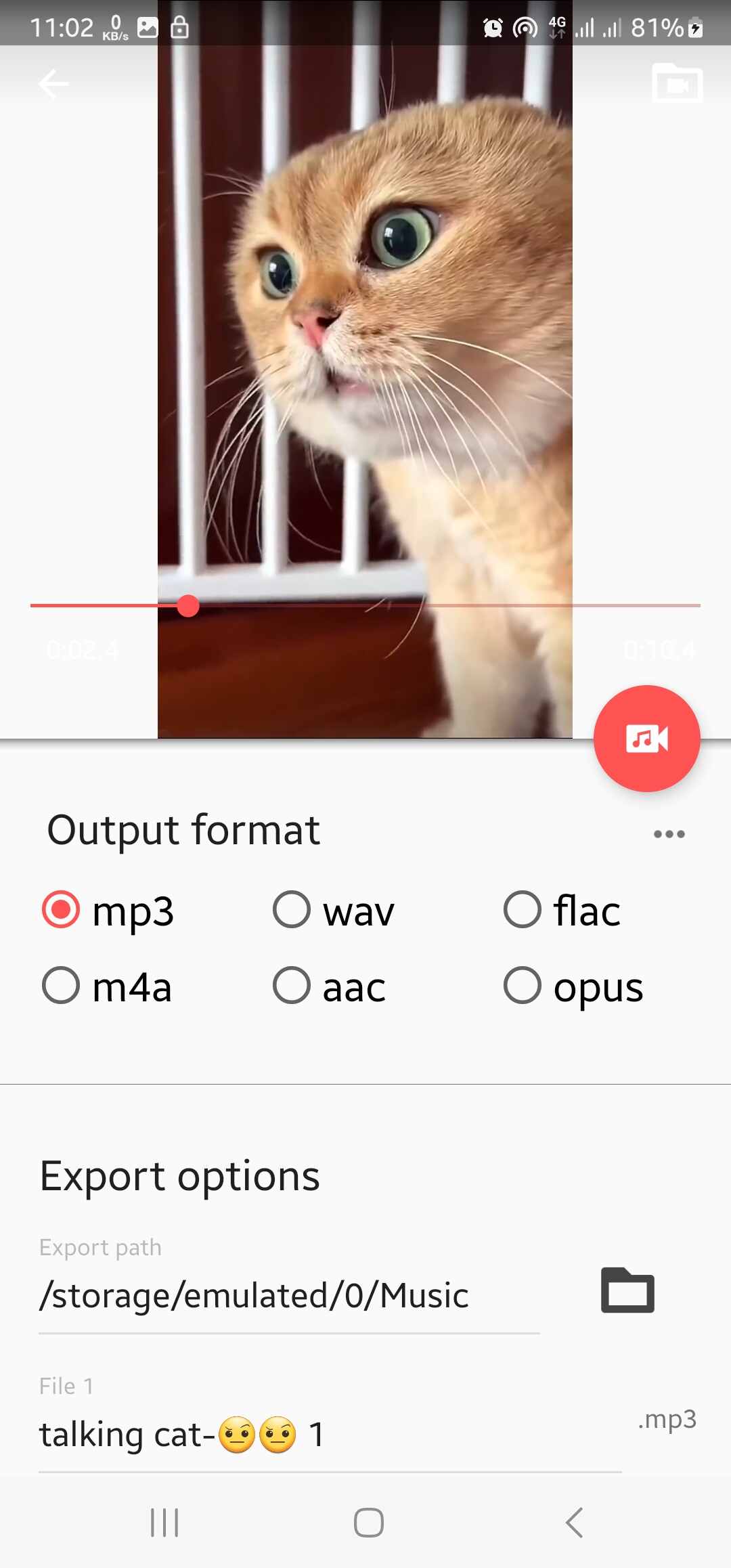 select the output format