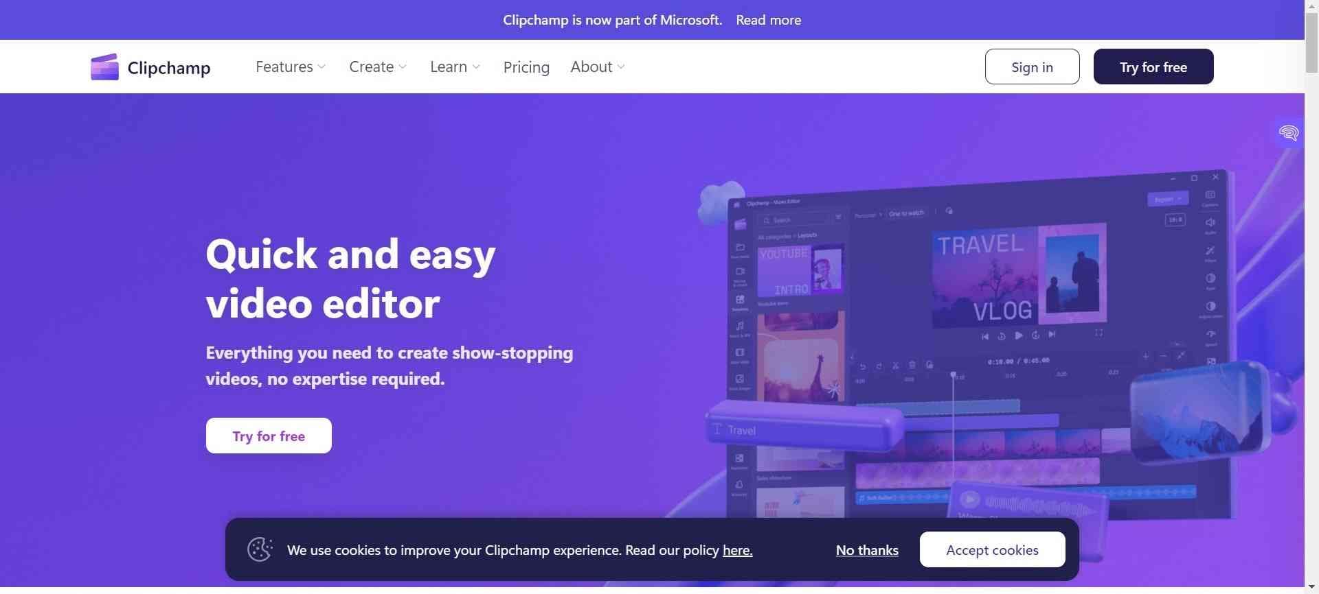 clipchamp page screenshot