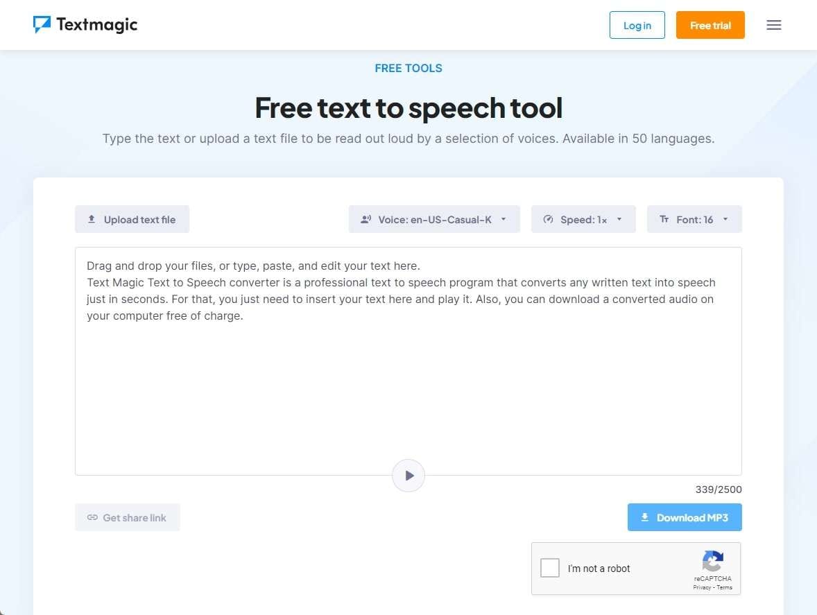 textmagic kostenloses Text-zu-Sprache Tool