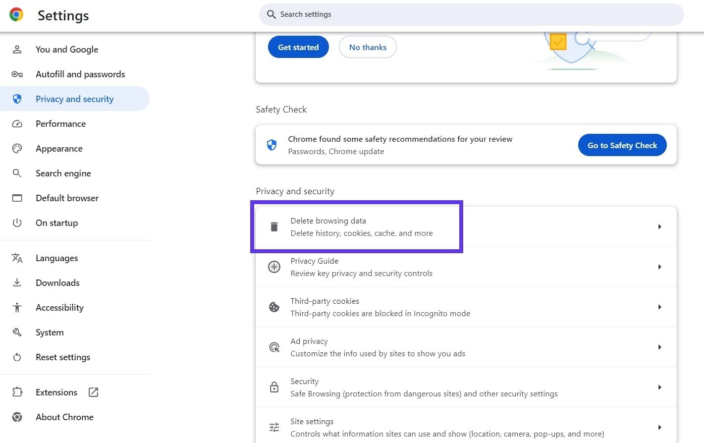 clear cookies & browsing data