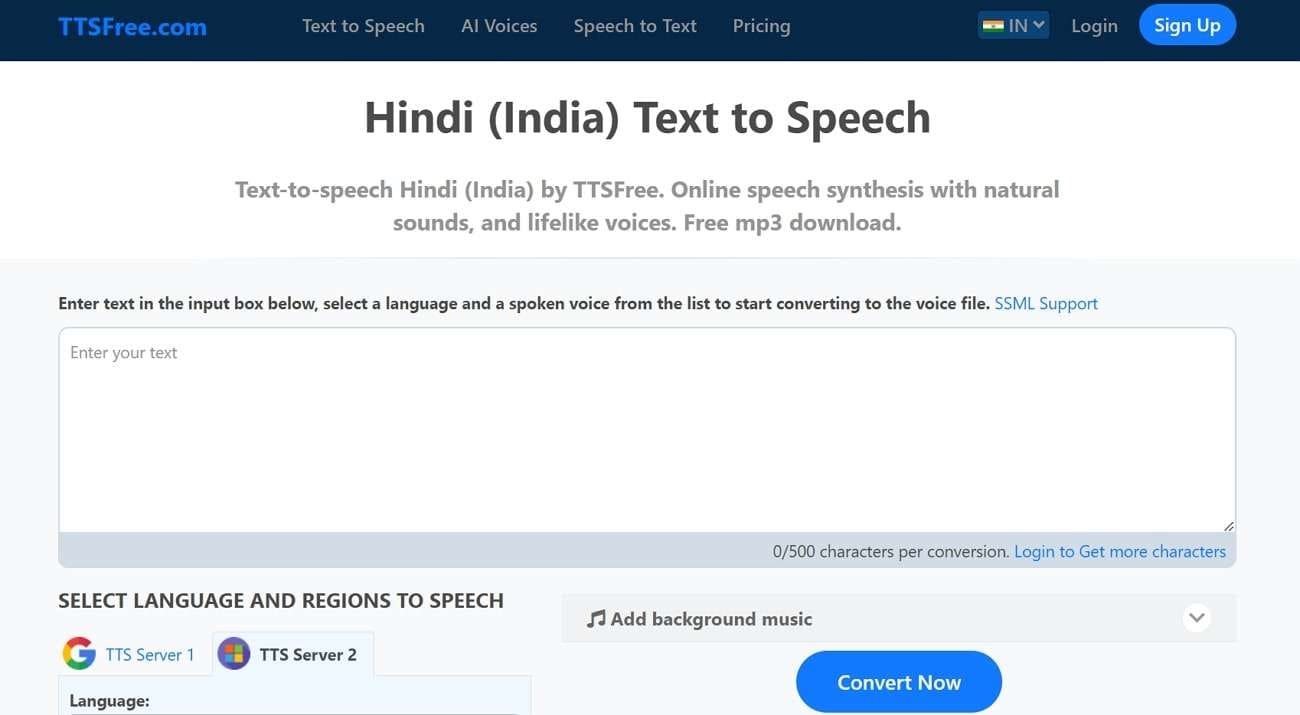 ttsfree texto a voz en hindi