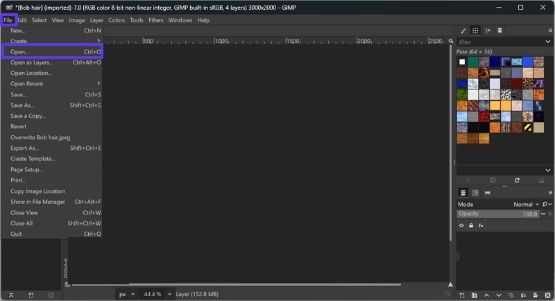 launch gimp erase background