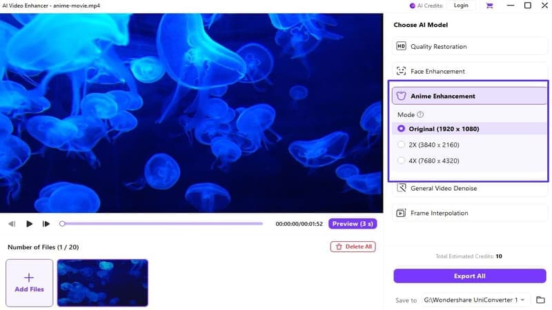 anime enhancement option in uniconverter