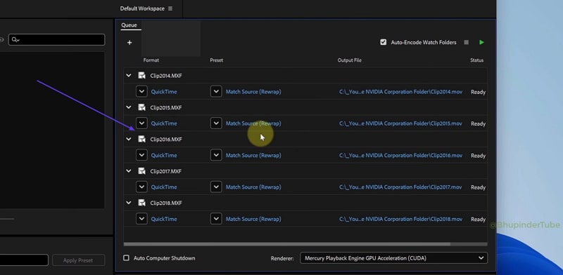 select mxf clip on adobe encoder