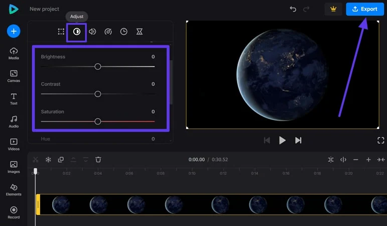 manage video settings and export