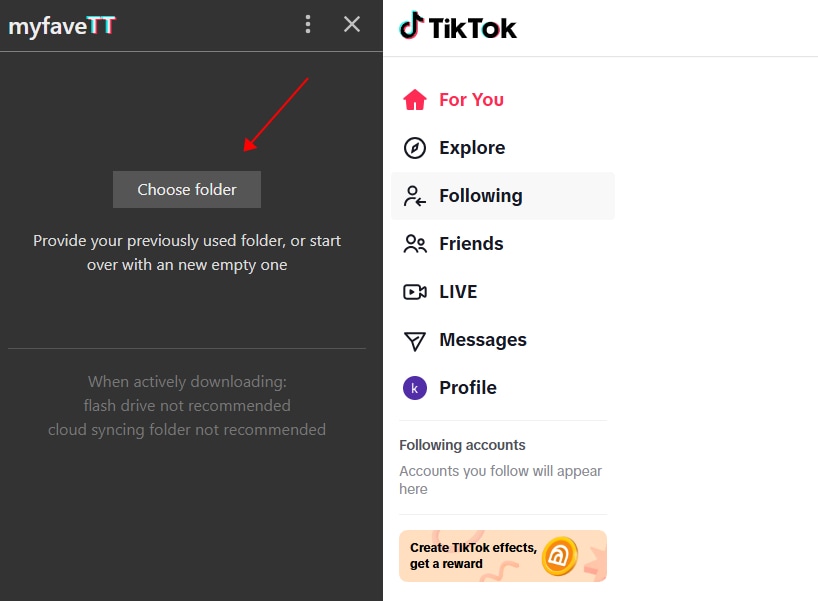 choose a folder to save tiktok videos