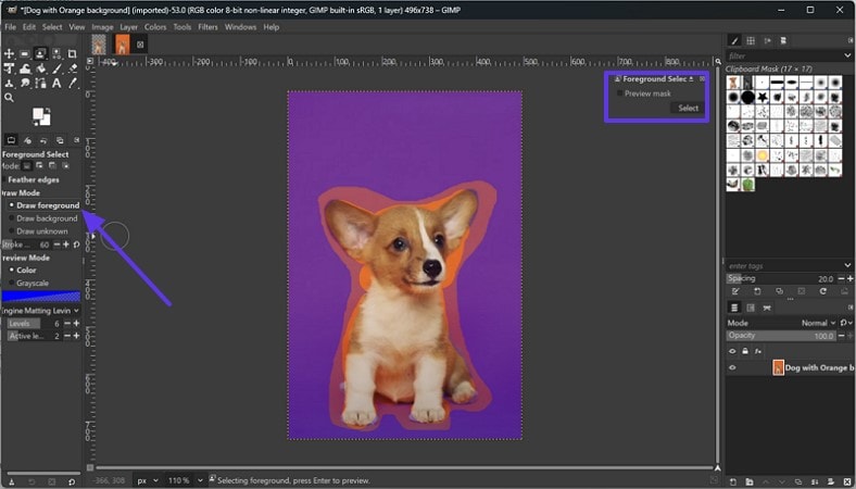 draw foreground remove background in gimp