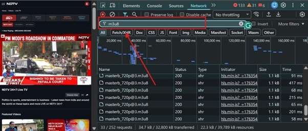 search for m3u8 links