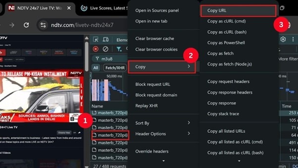 copy m3u8 links to download
