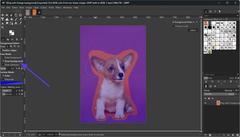 make boundary erase background in gimp
