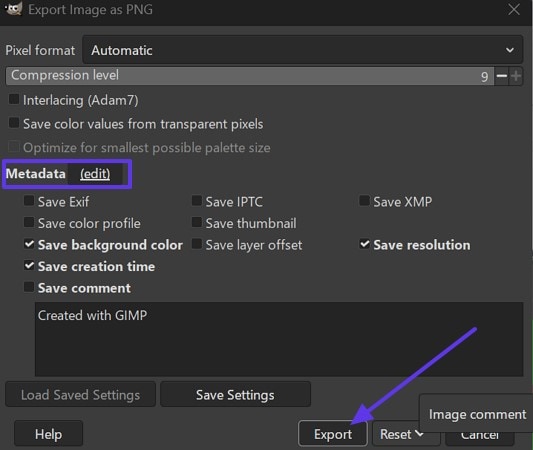 edit gimp erase background image metadata