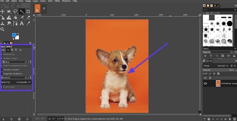 remove background gimp fuzzy select