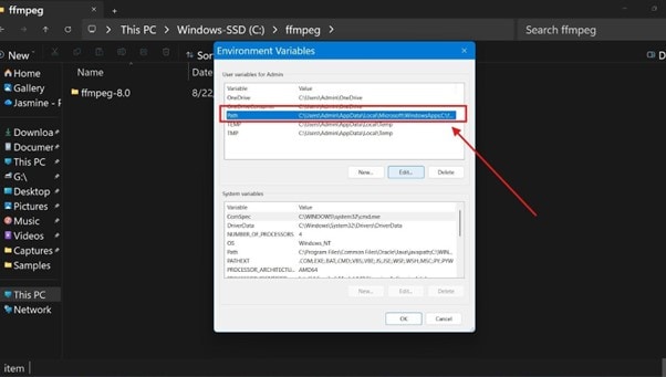 ffmpeg environment variables path