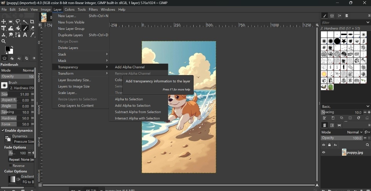 gimp add alpha channel