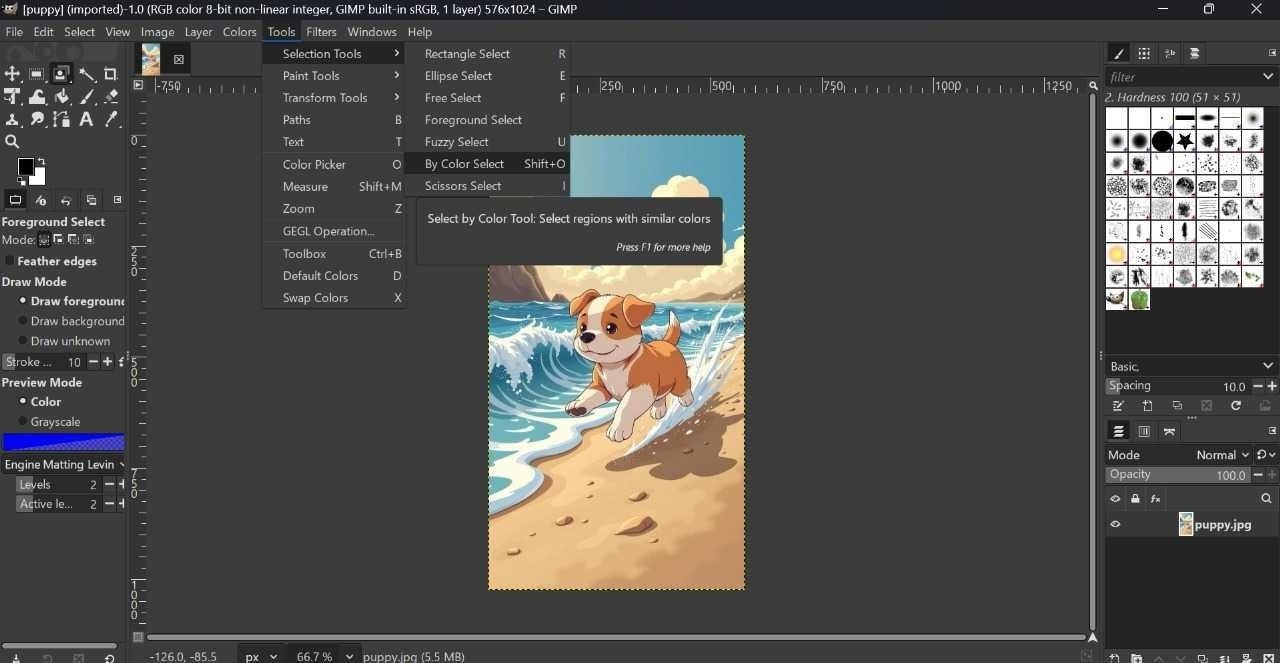 gimp by select color