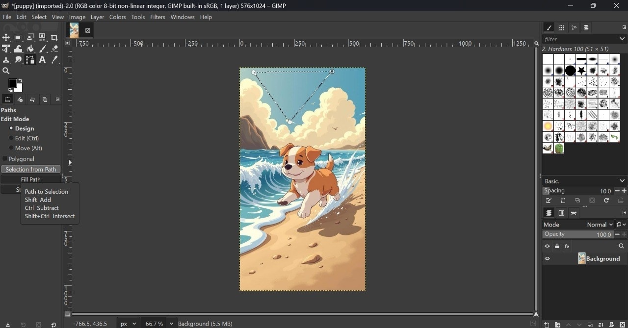 gimp selection from path