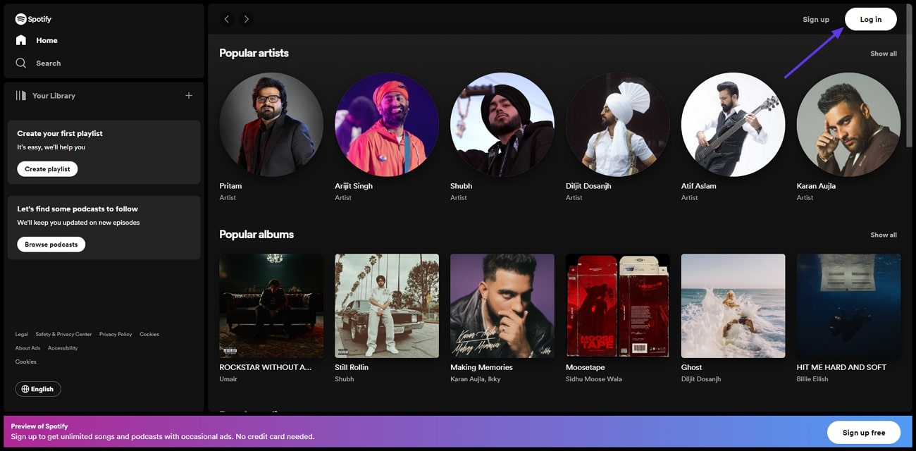 open spotify web and log in