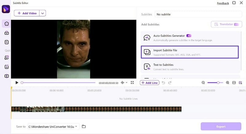 import subtitle file option uniconverter