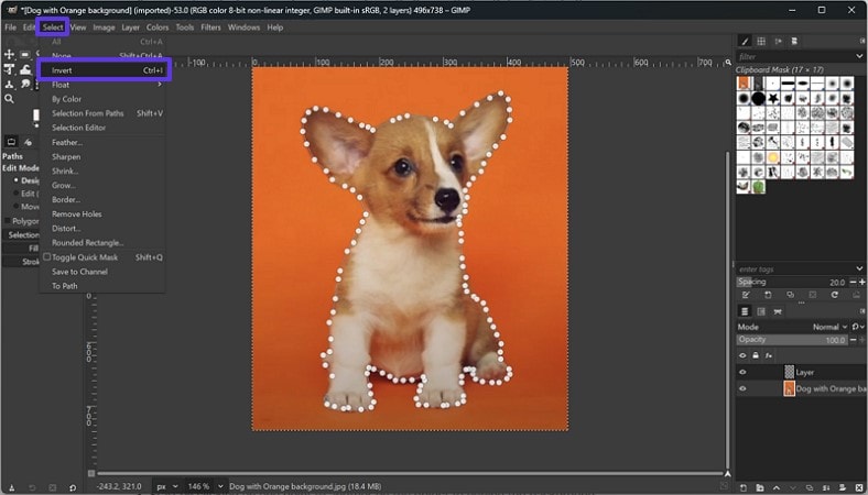 invert remove background from image gimp