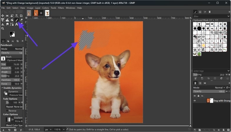 gimp cut out image with paint brush