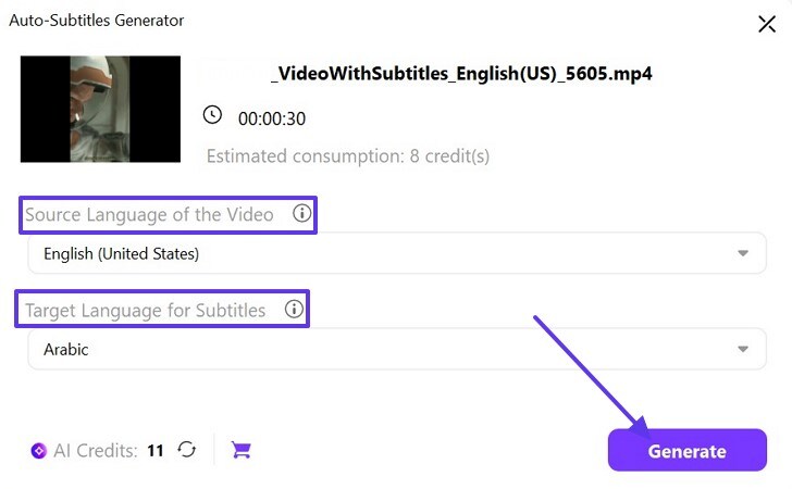 choose target language preferences for subtitles