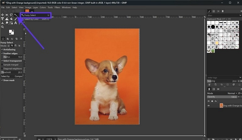 fuzzy tool remove background in gimp