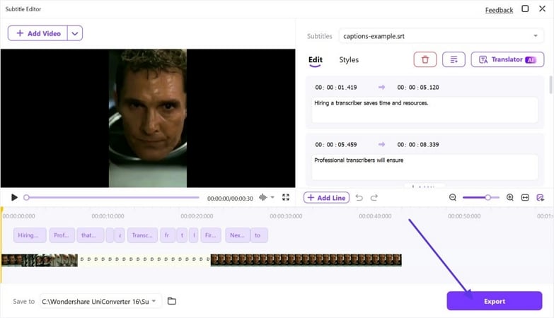 export subtitles generated subscene replacement uniconverter