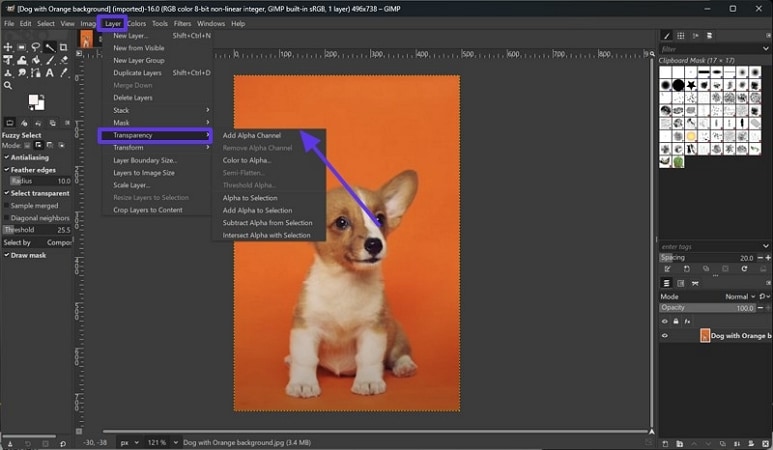 transparency feature gimp cut out image