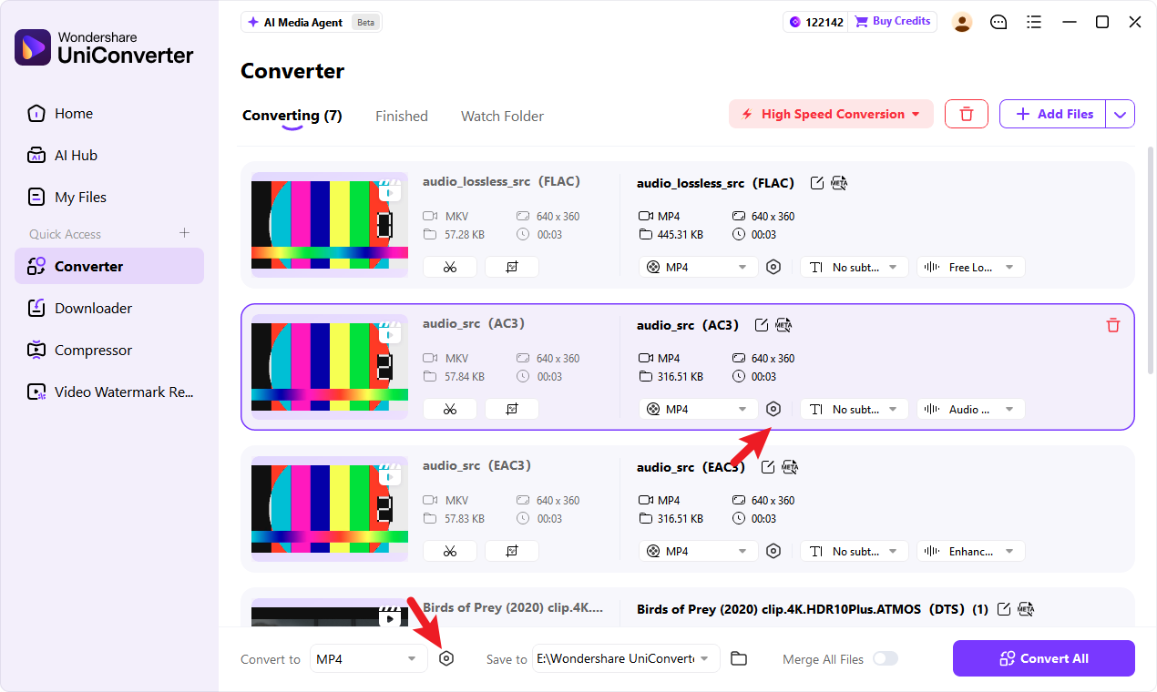 UniConverter 18 Converter showing original audio passthrough options for compatible video files