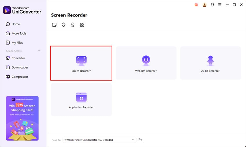 uniconverter screen recorder interface