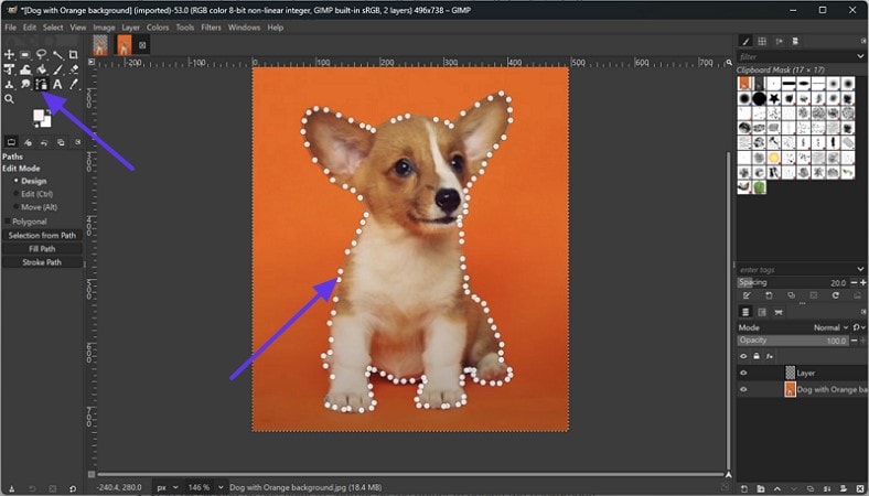 path tool delete background in gimp
