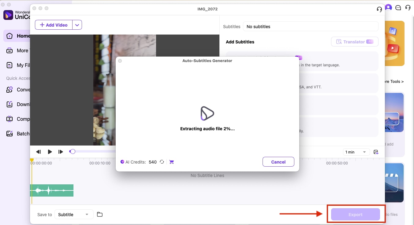 wondershare uniconverter export subtitle