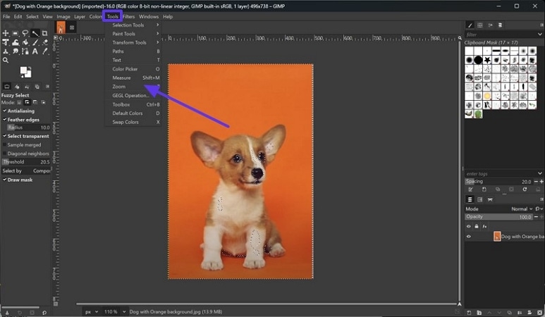 zoom image delete background in gimp