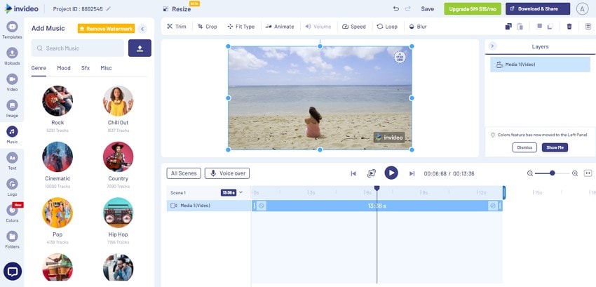 add music to Facebook video with InVideo
