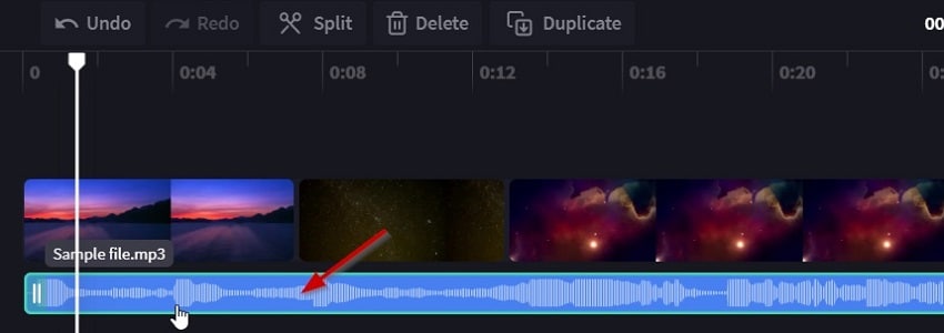 suelta el archivo de audio seleccionado en la secuencia