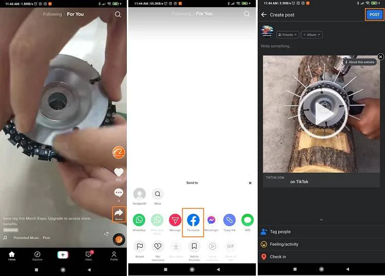 Compartir videos de Tiktok en Facebook