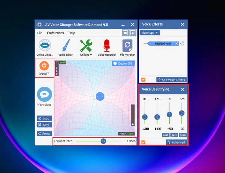 regola le impostazioni di AV Voice Changer 