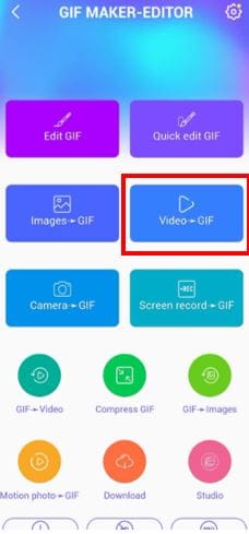 première étape de la conversion de vidéo vers gif sur l'application gif maker