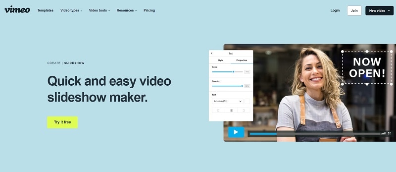 vimeo slideshow maker online interface